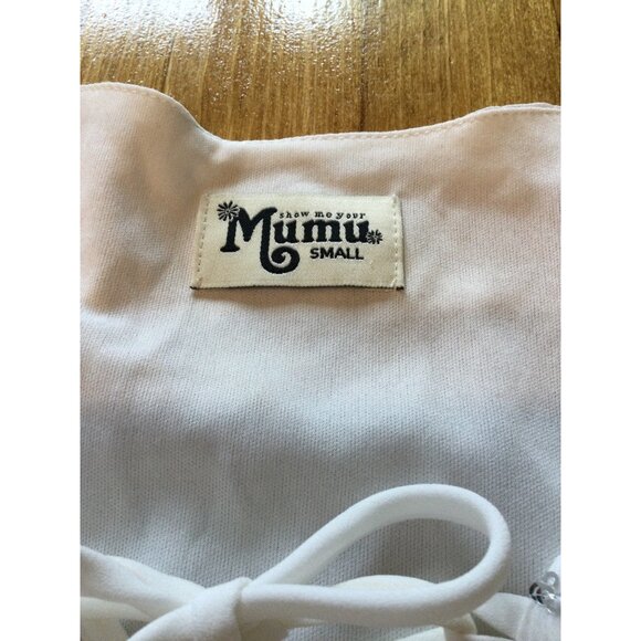 Show Me Your Mumu White Sheer Top Silver Star Sequins Lace Up Front - Picture 3 of 7